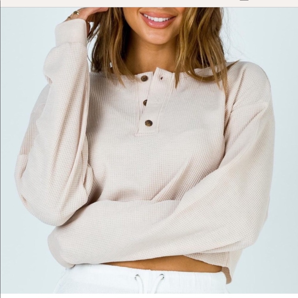 Princess Polly Mia Waffle Knit Cropped Sweater Size 2